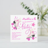 Roze uitnodiging van de Partij van het Schaats Rol (Staand voorkant)