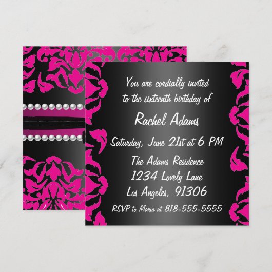 Roze uitnodiging van de Zwarte en Witte Dag (Voorkant / Achterkant)