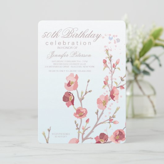 Roze uitnodiging van Dogwood Birthday Party (Staand voorkant)