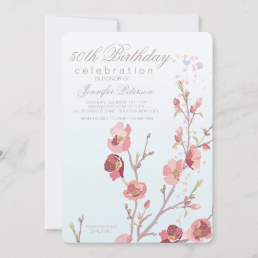 Roze uitnodiging van Dogwood Birthday Party (Voorkant)