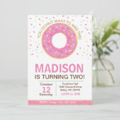 Roze uitnodiging van Donut Birthday (Staand voorkant)
