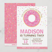 Roze uitnodiging van Donut Birthday (Voorkant / Achterkant)