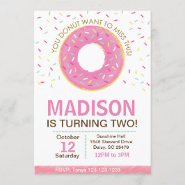 Roze uitnodiging van Donut Birthday