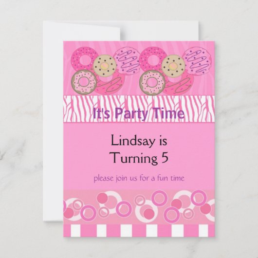 Roze uitnodiging van Donut Birthday Party (Voorkant)