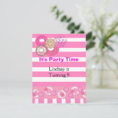 Roze uitnodiging van Donut Birthday Party (Staand voorkant)