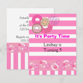 Roze uitnodiging van Donut Birthday Party (Voorkant / Achterkant)