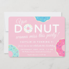 Roze uitnodiging van Donut Party | Donut Birthday 