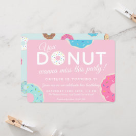 Roze uitnodiging van Donut Party | Donut Birthday 