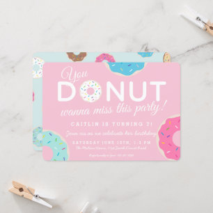 Roze uitnodiging van Donut Party   Donut Birthday 