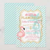 Roze uitnodiging van Flamingo Birthday Party (Voorkant / Achterkant)