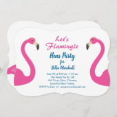 Roze uitnodiging van Flamingo Hens Party (Voorkant / Achterkant)