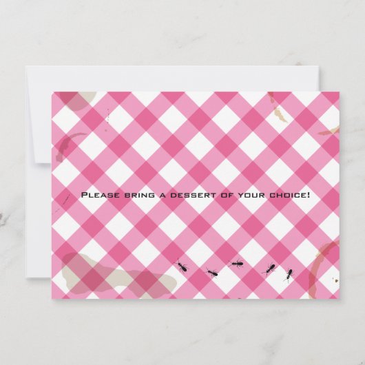 Roze uitnodiging van Gingham Picnic BBQ Party (Achterkant)