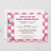 Roze uitnodiging van Gingham Picnic BBQ Party (Voorkant)