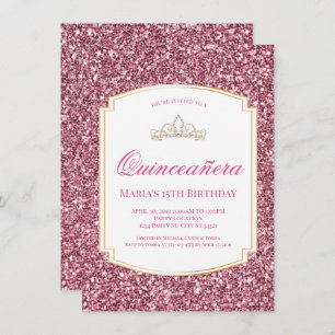 Roze uitnodiging van Glitter Quinceañera