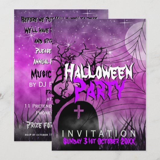 Roze uitnodiging van het Web van de Moon+Spider (Voorkant / Achterkant)