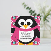 Roze uitnodiging van Penguin (Staand voorkant)