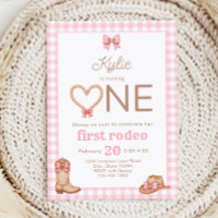 Roze uitnodiging voor 1e verjaardag 'Eerste Rodeo'