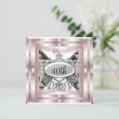 Roze uitnodiging voor 40ste verjaardagsfeest voor  (Staand voorkant)