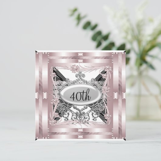 Roze uitnodiging voor 40ste verjaardagsfeest voor  (Staand voorkant)