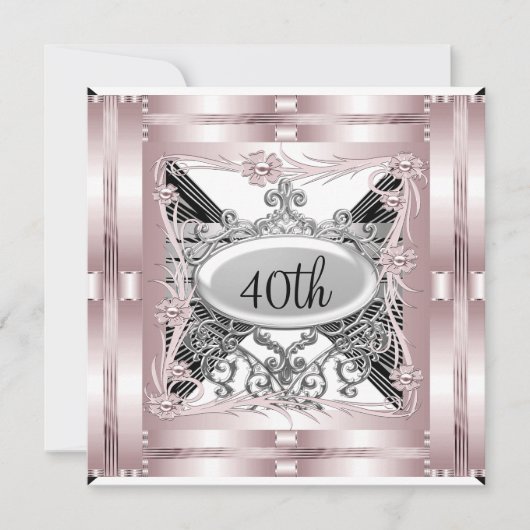 Roze uitnodiging voor 40ste verjaardagsfeest voor  (Voorkant)