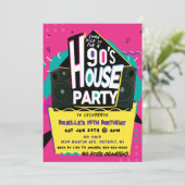 Roze uitnodiging voor 90's House Party (Staand voorkant)