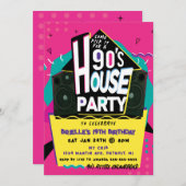 Roze uitnodiging voor 90's House Party (Voorkant / Achterkant)