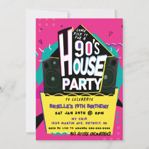 Roze uitnodiging voor 90's House Party