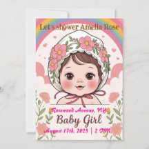 Roze uitnodiging voor babymeisje