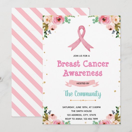 Roze uitnodiging voor borstkanker (Voorkant / Achterkant)