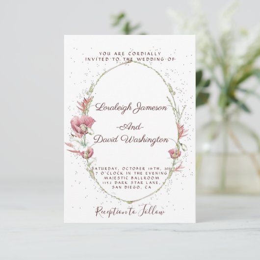 Roze uitnodiging voor bruiloft (Staand voorkant)