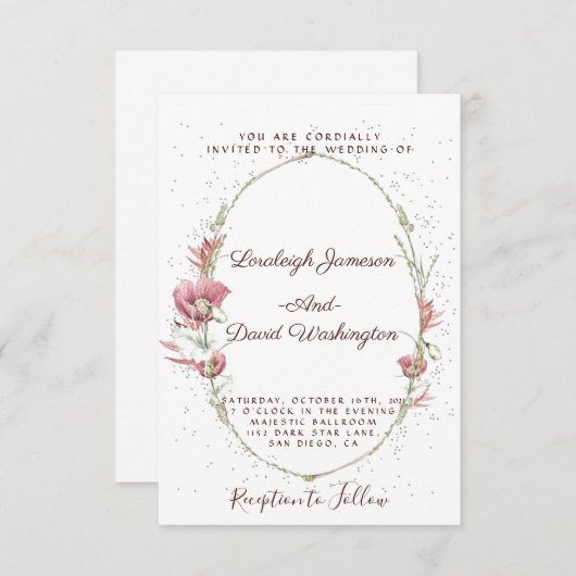 Roze uitnodiging voor bruiloft (Voorkant / Achterkant)