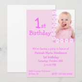 Roze uitnodiging voor een foto-meisje (Voorkant / Achterkant)