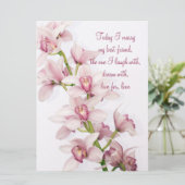 Roze uitnodiging voor een orchidee bruiloft met cy (Staand voorkant)