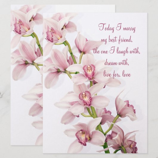 Roze uitnodiging voor een orchidee bruiloft met cy (Voorkant / Achterkant)