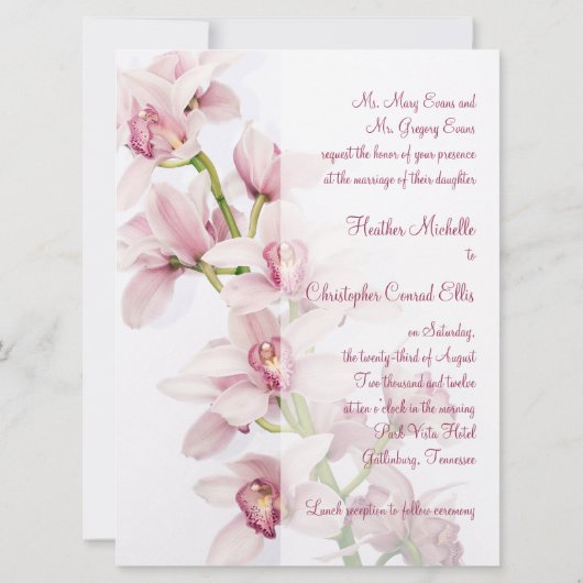 Roze uitnodiging voor een orchidee bruiloft met cy (Achterkant)