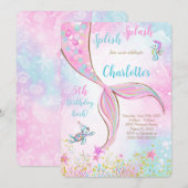 Roze uitnodiging voor een wedstrijd van Mermaid (Voorkant / Achterkant)