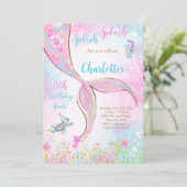 Roze uitnodiging voor een wedstrijd van Mermaid (Staand voorkant)