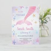 Roze uitnodiging voor een wedstrijd van Mermaid (Staand voorkant)