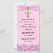 Roze uitnodiging voor eerste heilige communie reli (Voorkant)