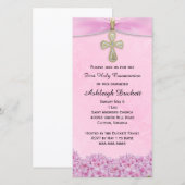 Roze uitnodiging voor eerste heilige communie reli (Voorkant / Achterkant)