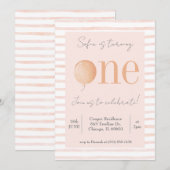 Roze uitnodiging voor eerste verjaardag (Voorkant / Achterkant)