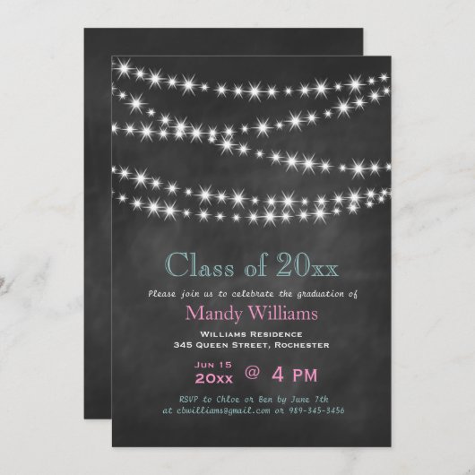 Roze uitnodiging voor het Afstuderen van Blackboar (Voorkant / Achterkant)