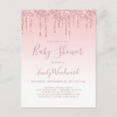 Roze uitnodiging voor het Baby shower van Glitter  (Voorkant)