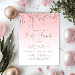 Roze uitnodiging voor het Baby shower van Glitter 