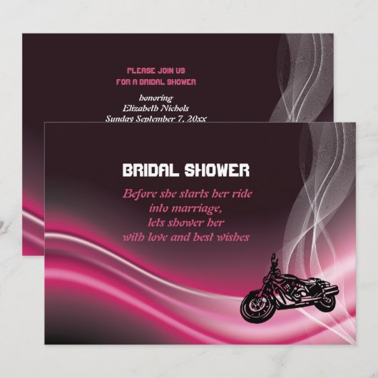 Roze uitnodiging voor het douchen naar fietsen met (Voorkant / Achterkant)