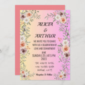 Roze uitnodiging voor het flororale huwelijk (Voorkant / Achterkant)