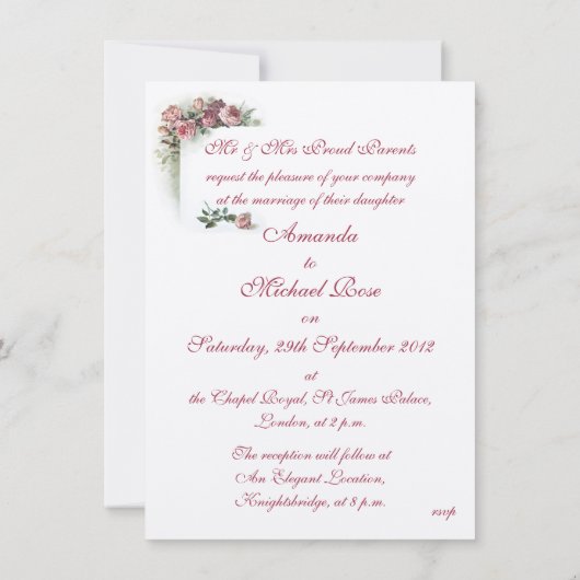 Roze uitnodiging voor het huwelijk (Achterkant)