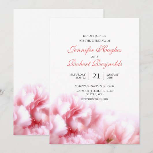 Roze uitnodiging voor het huwelijk (Voorkant / Achterkant)