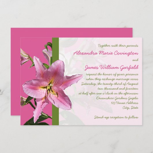 Roze uitnodiging voor het huwelijk van Stargazer L (Voorkant / Achterkant)