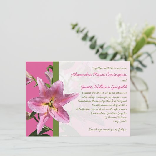 Roze uitnodiging voor het huwelijk van Stargazer L (Staand voorkant)